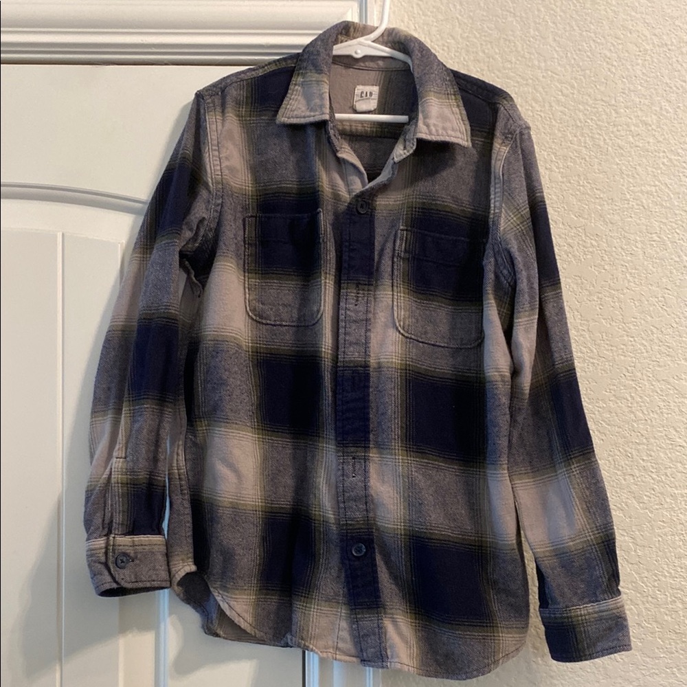 GAP Kids Blue and Gray Casual Flannel Button Down Shirt, Sz M